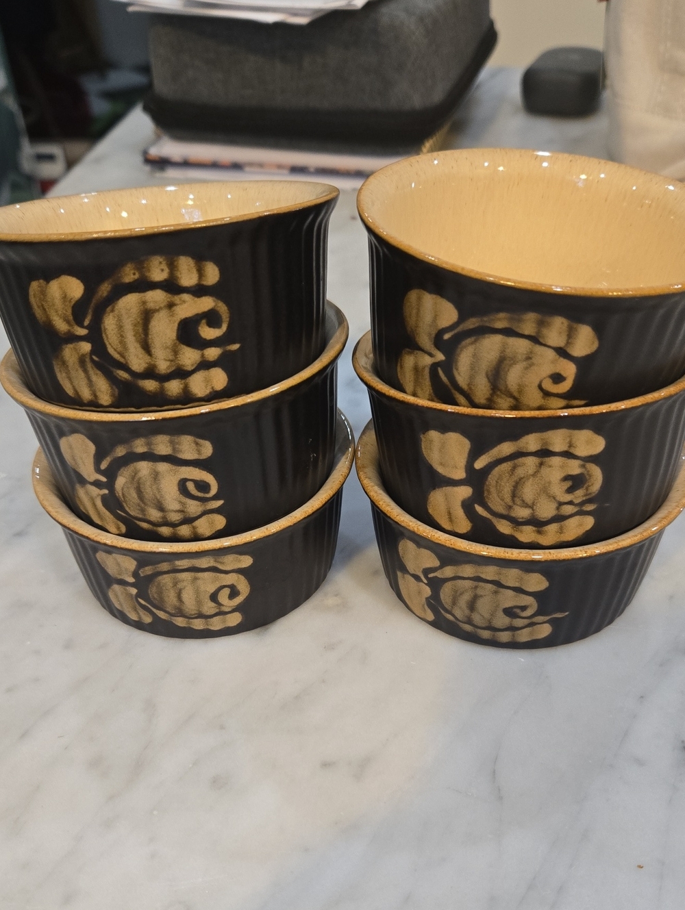 Bakewell By Denby Handcrafted Black and Gold Ceramic Ramekins - Set of 6